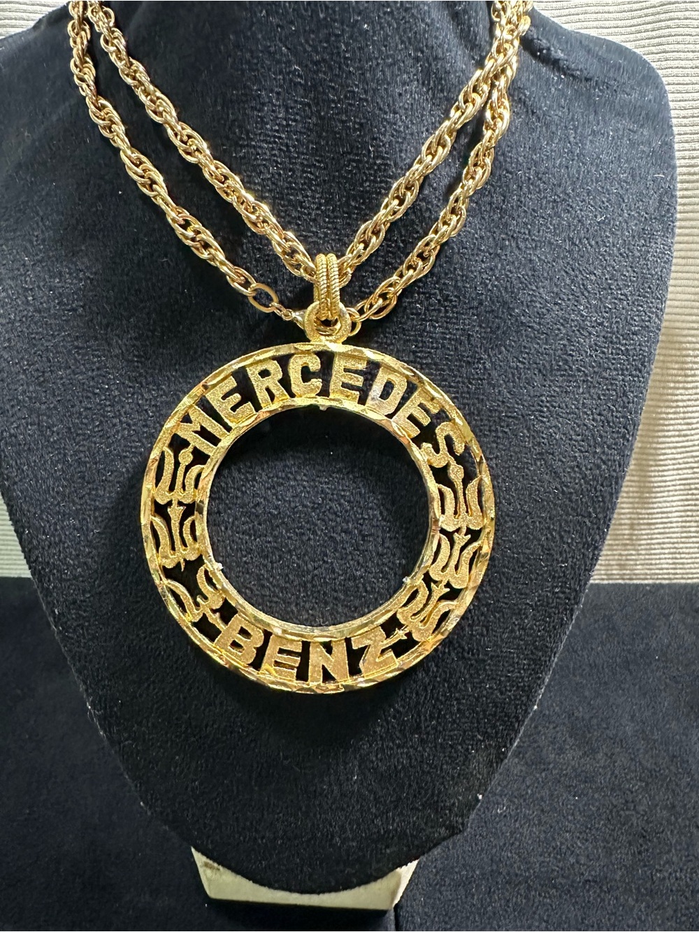 NOS/ Vtg: Diamond Cut Mercedes Benz Pendant Necklace
